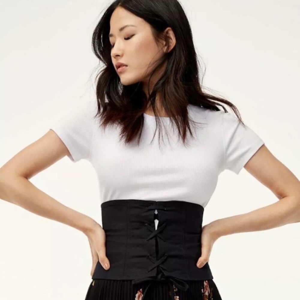 Aritzia Wilfred Denim Corset Belt Tie up bustier